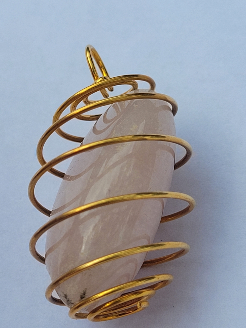 Hand Crafted Rose Quartz Pendant with Gold Wire Cage - Picture 2 of 3